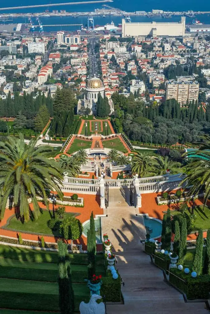 The gardens and Bahai Shrine from the top