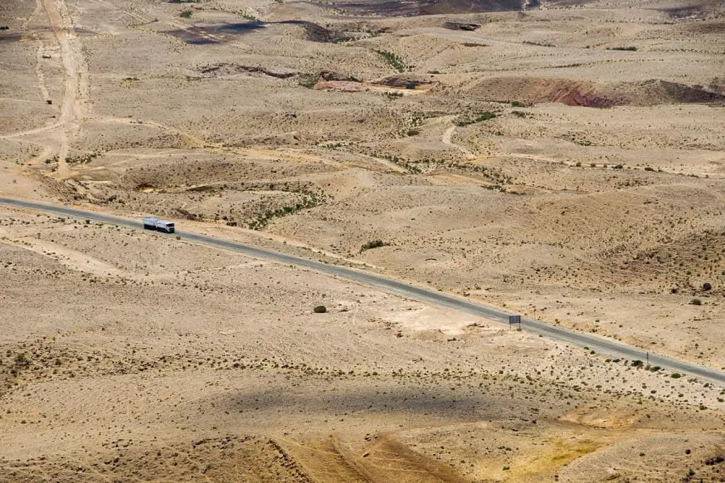 A truck inside the crater