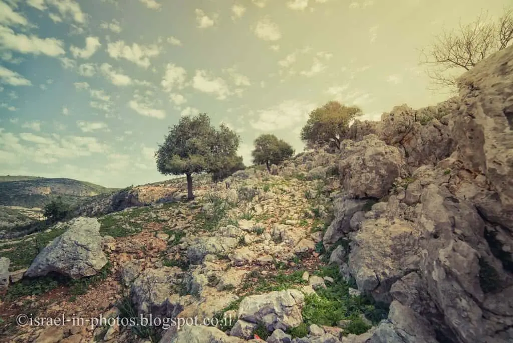 The red trail leading to Keshet Cave