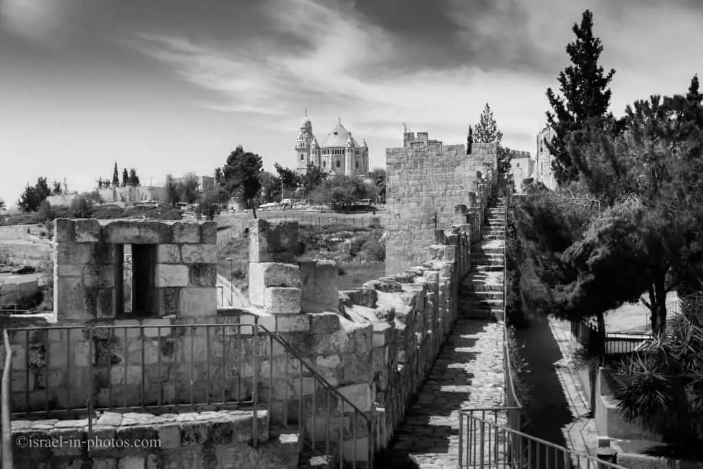 Old city walls and Dormition Abbey on Mount Zion