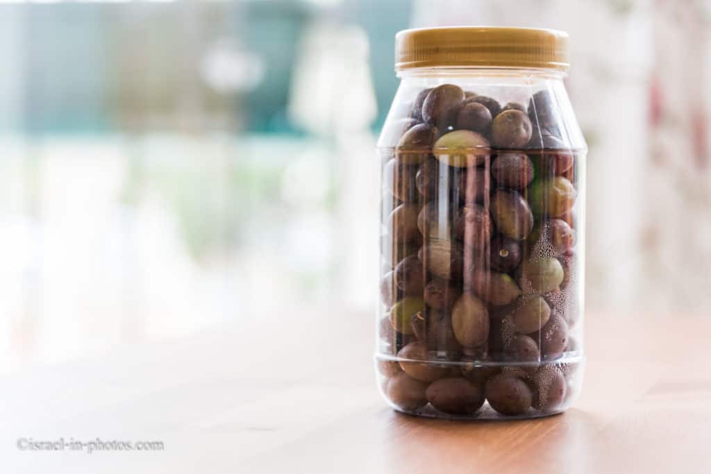 Self-harvested olives in a can