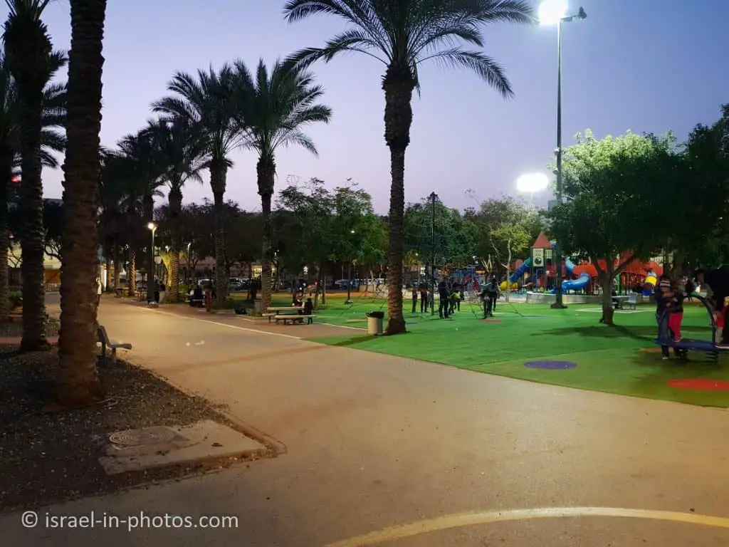 The main entrance (on the left) and children's playgrounds